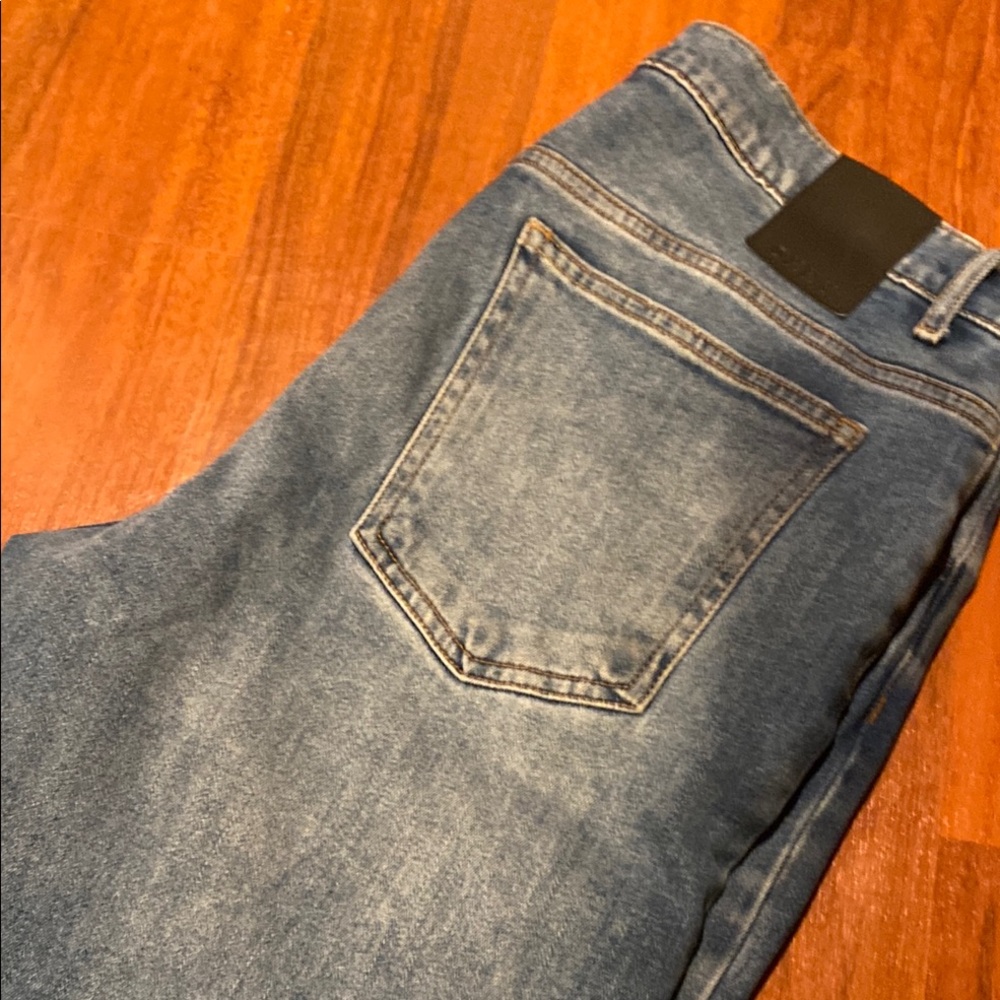 DKNY Blue Straight Jeans with Vintage Distressing